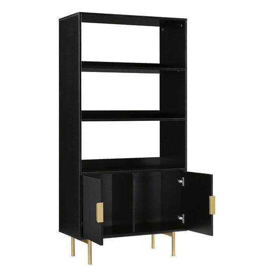 Bookshelf made of solid engineered wood and metal