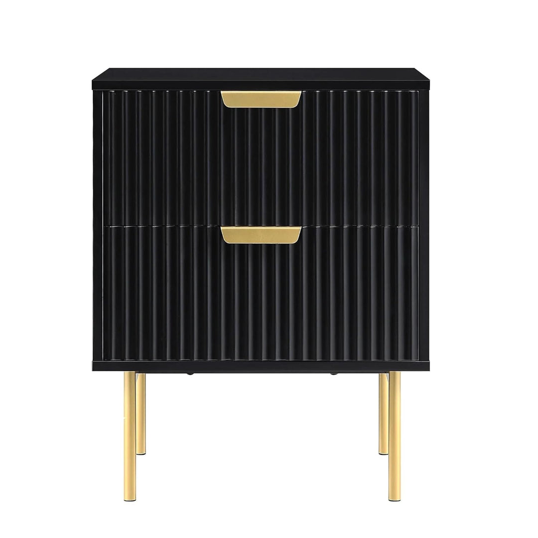 Bed side table with 2-drawer made of solid engineered wood & Iron