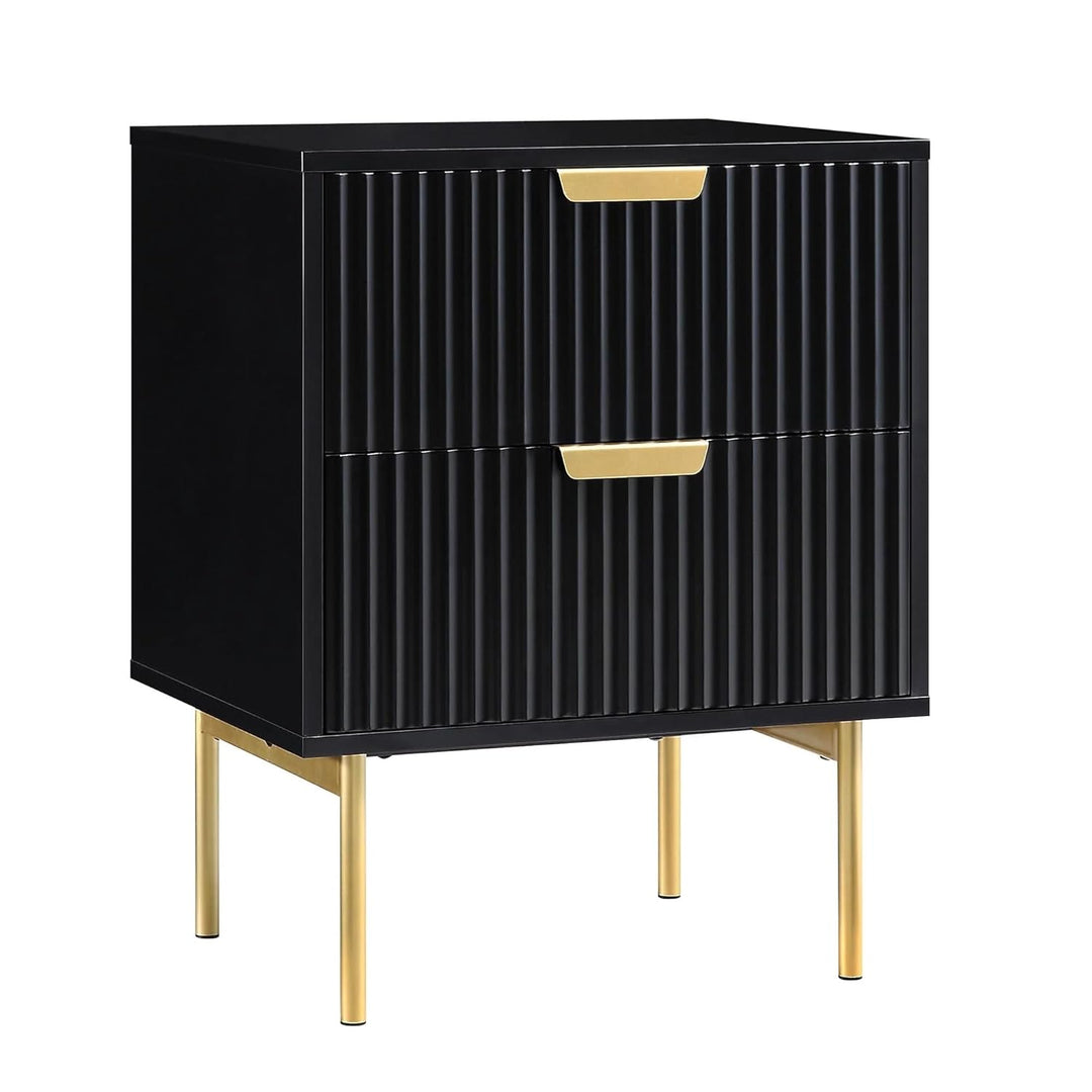 Bed side table with 2-drawer made of solid engineered wood & Iron