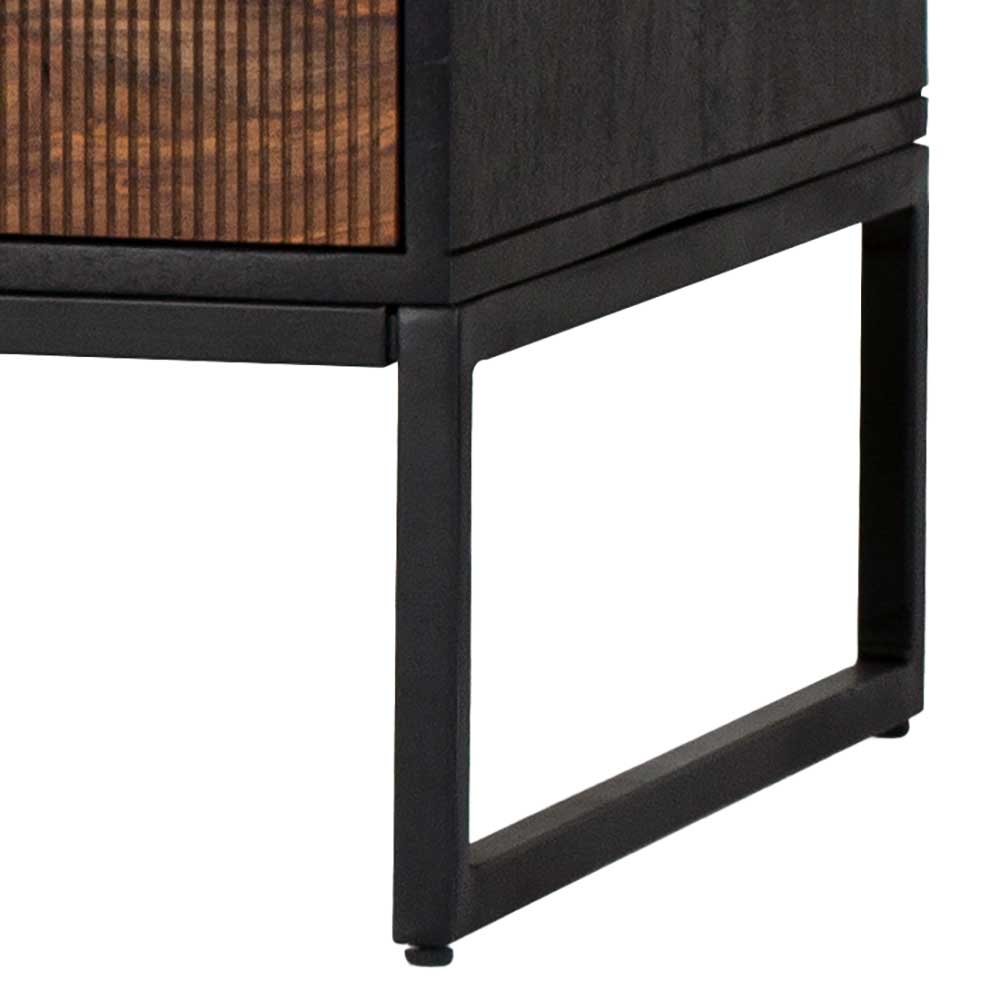 Tv unit with two drawers made of solid sheesham wood, engineered wood and metal