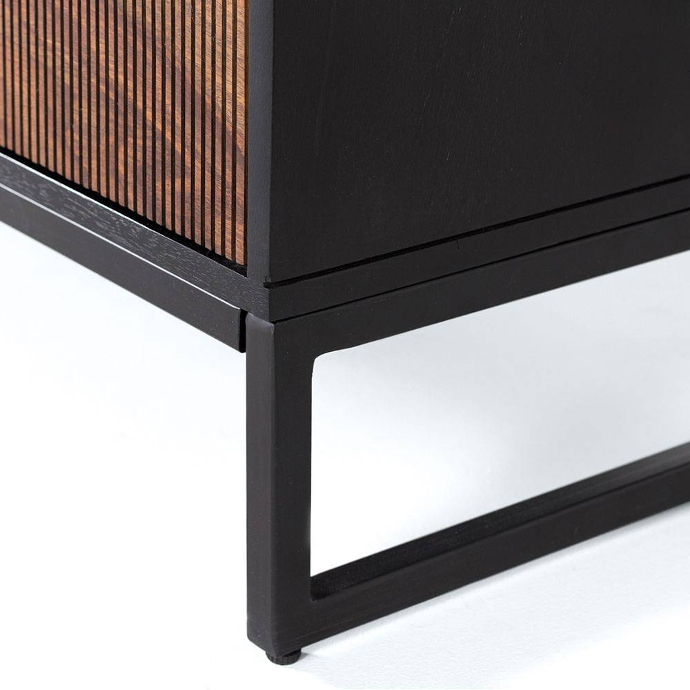 Sideboard cabinet with two doors made of solid sheesham wood, engineered wood and metal