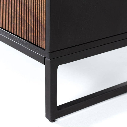 Sideboard cabinet with two doors made of solid sheesham wood, engineered wood and metal