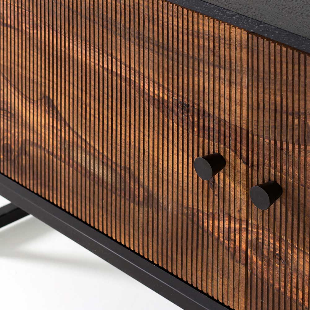 Tv unit with two doors made of solid sheesham wood, engineered wood and metal
