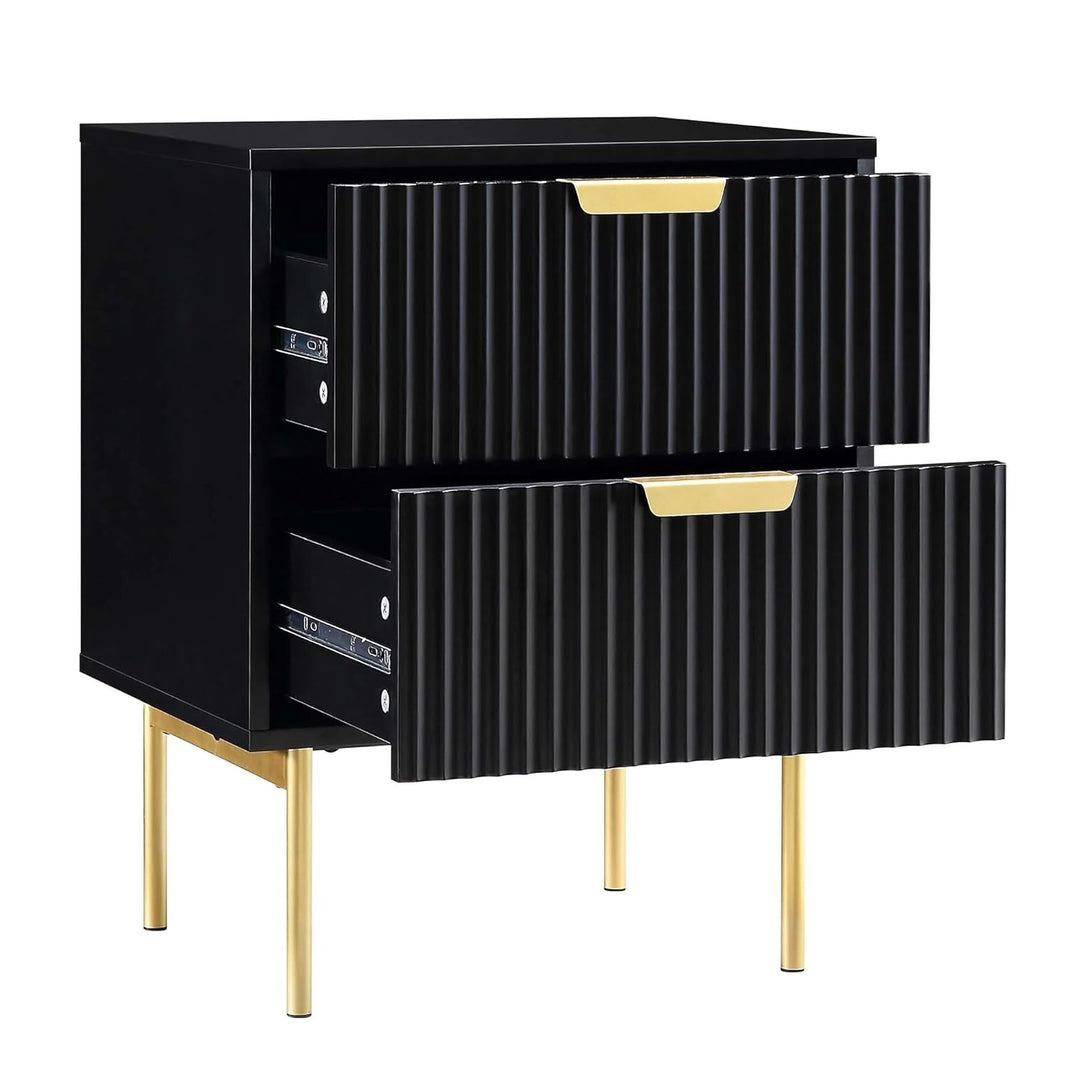 Bed side table with 2-drawer made of solid engineered wood & Iron