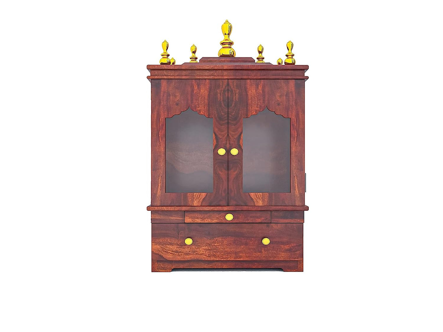 Temple with two doors and single drawer made of solid sheesham wood