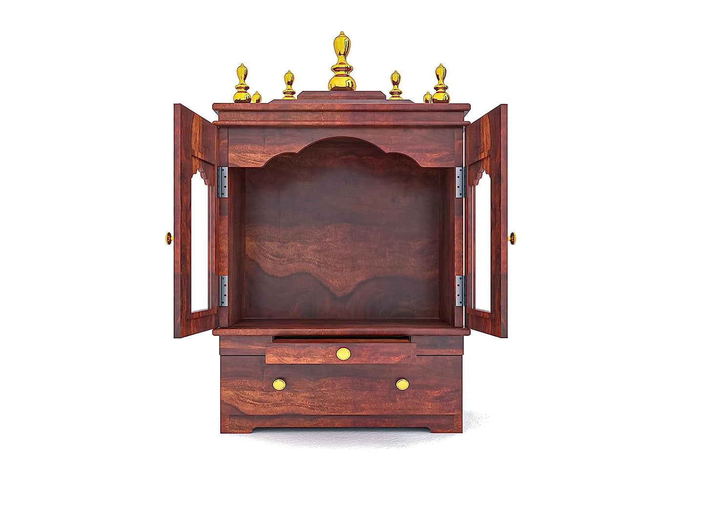 Temple with two doors and single drawer made of solid sheesham wood
