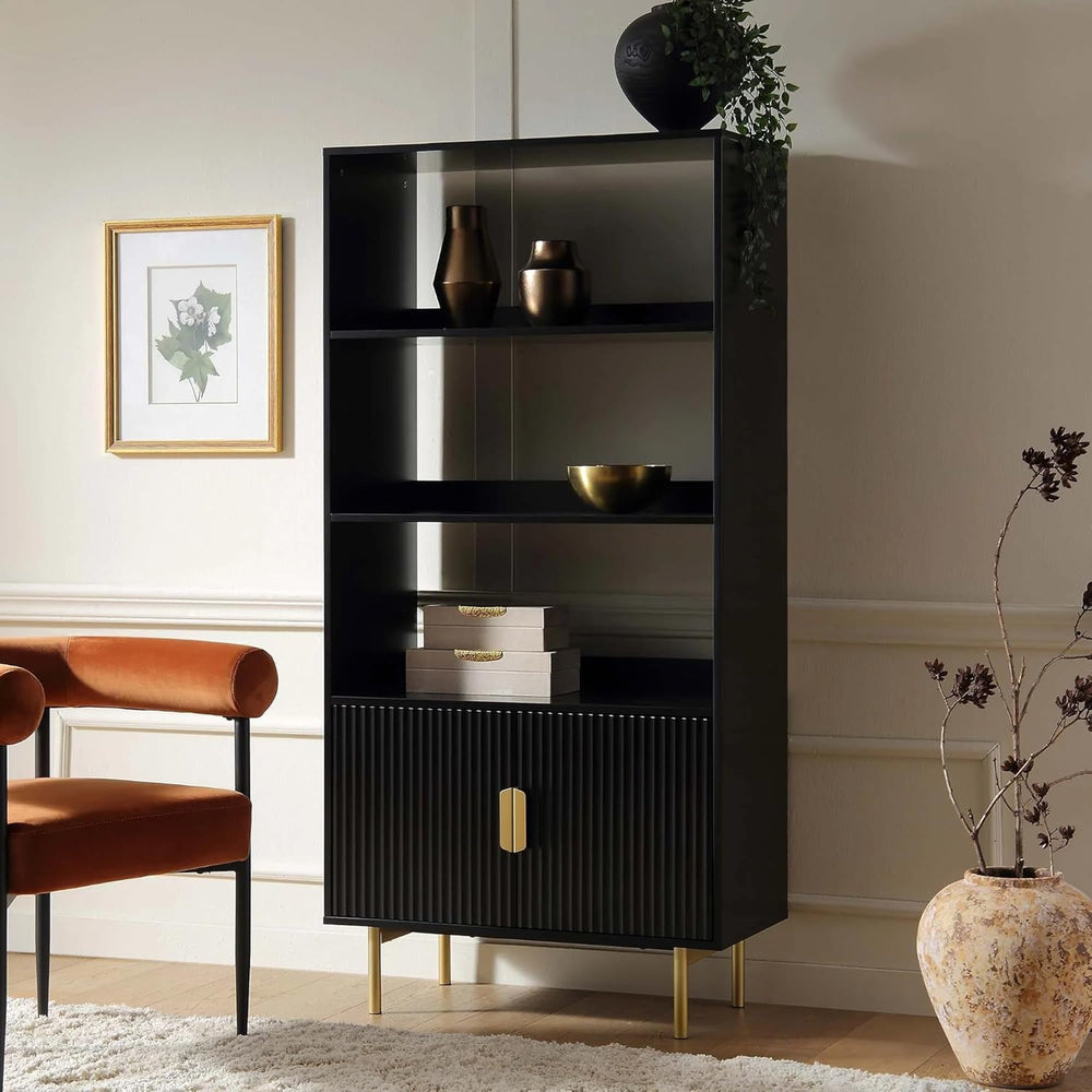 Bookshelf made of solid engineered wood and metal