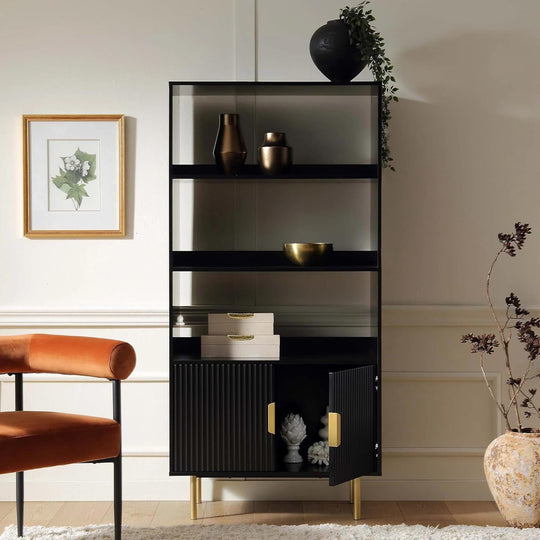 Bookshelf made of solid engineered wood and metal
