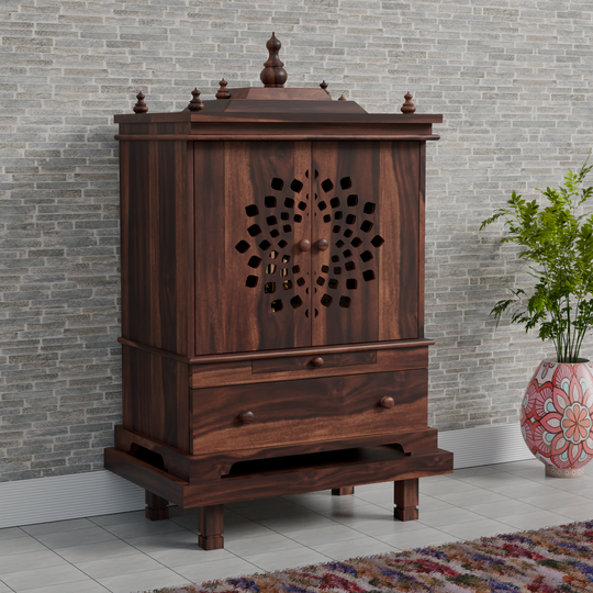 Temple With Single Drawer And Chowki Made Of Solid Sheesham Wood