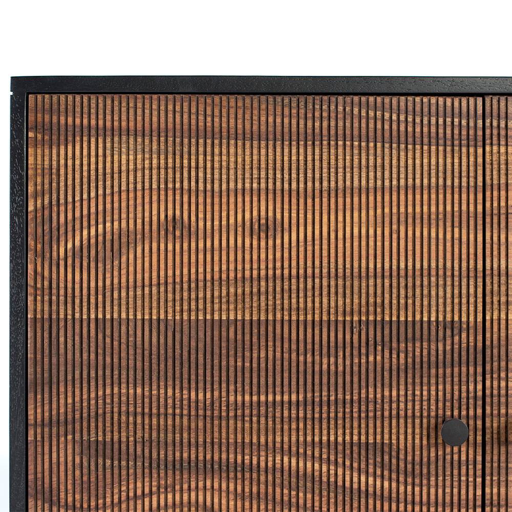 Sideboard cabinet with four doors made of solid sheesham wood, engineered wood and metal