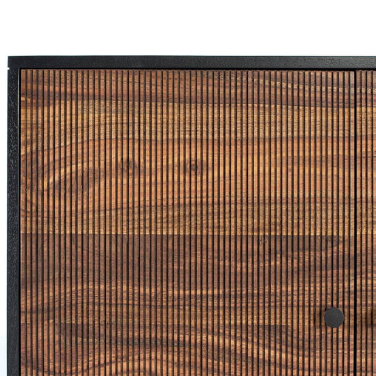 Sideboard cabinet with four doors made of solid sheesham wood, engineered wood and metal