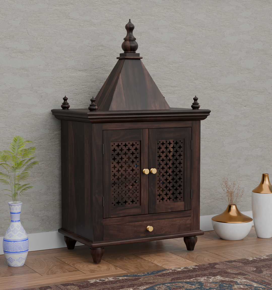 Temple With Single Drawer Made Of Solid Sheesham Wood