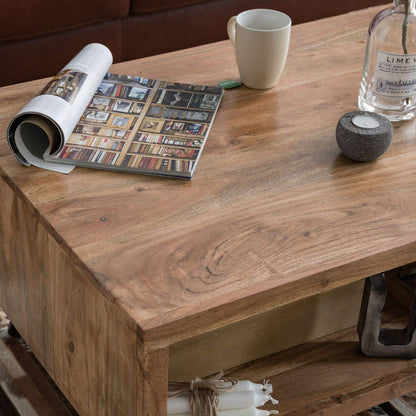 Coffee table made of solid acacia wood and iron