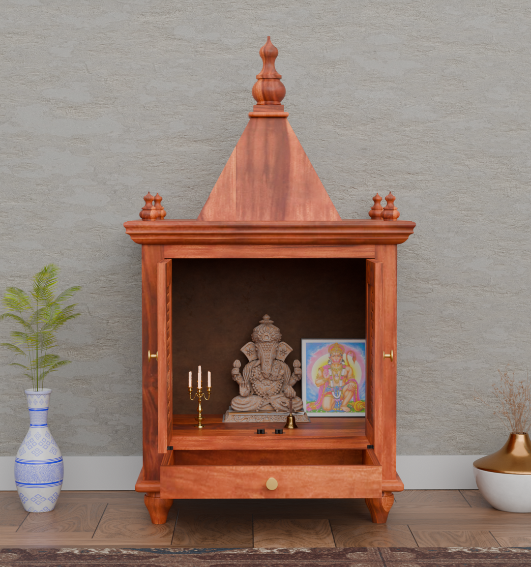Temple With Single Drawer Made Of Solid Sheesham Wood