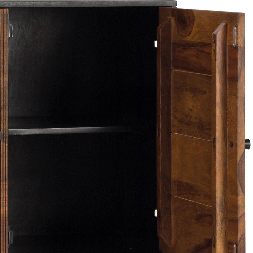 Sideboard cabinet with two doors made of solid sheesham wood, engineered wood and metal