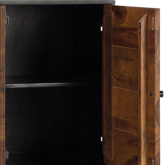 Sideboard cabinet with two doors made of solid sheesham wood, engineered wood and metal