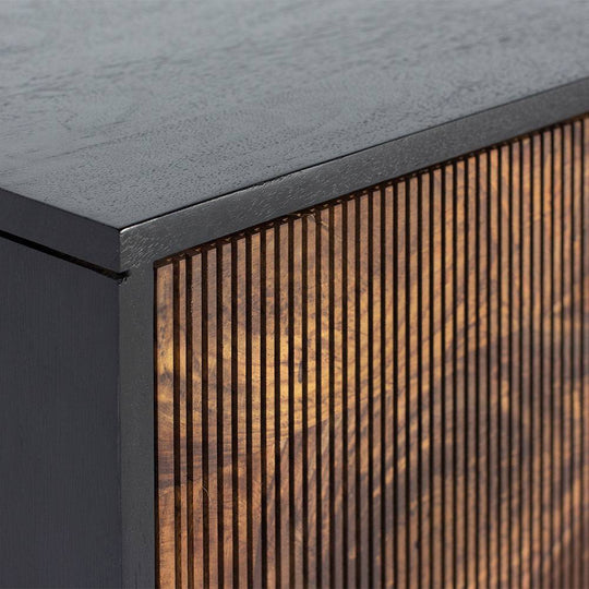 Sideboard cabinet with two doors made of solid sheesham wood, engineered wood and metal