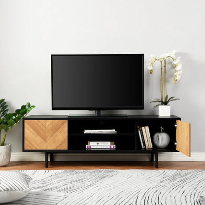 Tv unit with two doors made of solid mango wood and iron