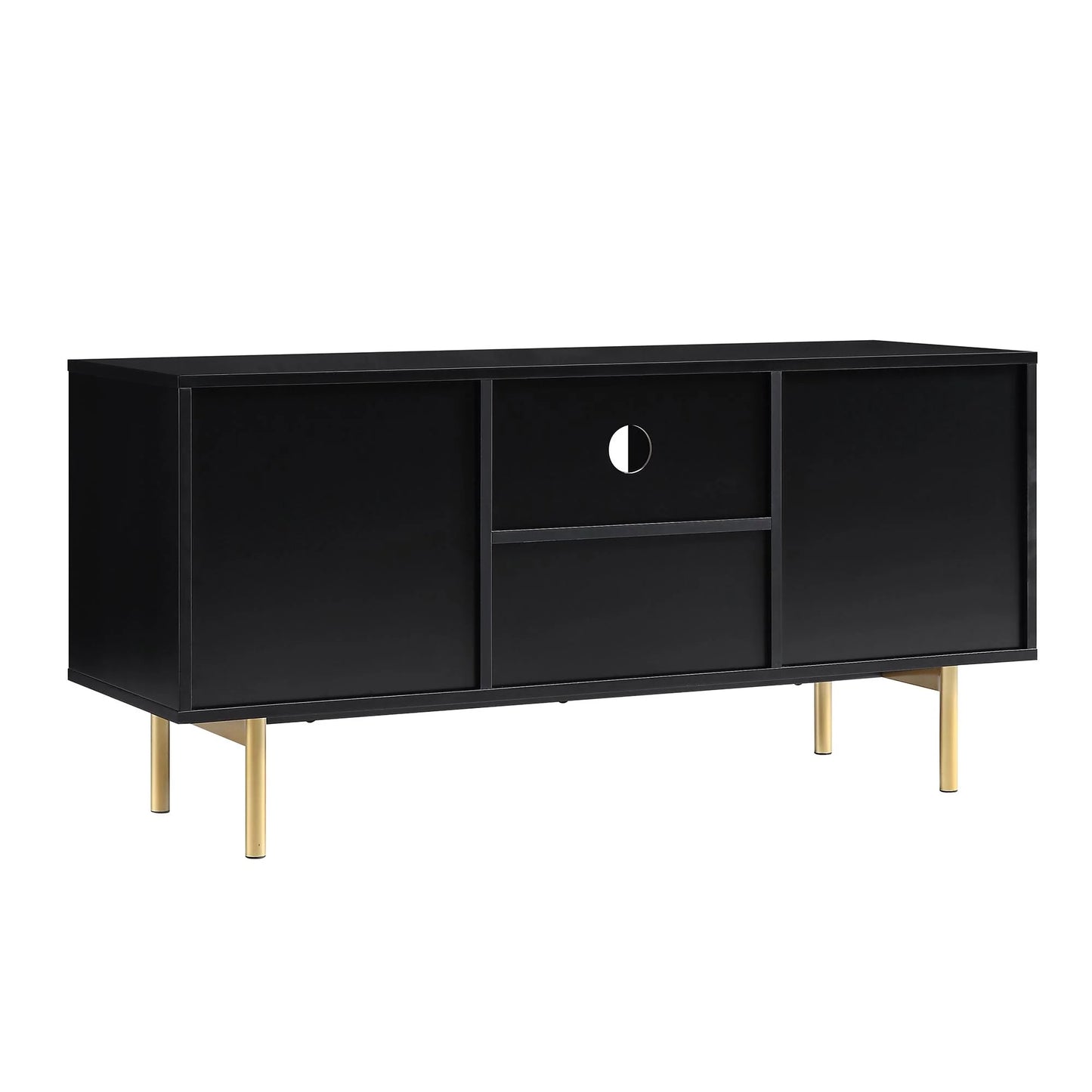 Tv unit with two doors and single drawer made of solid mango wood and iron