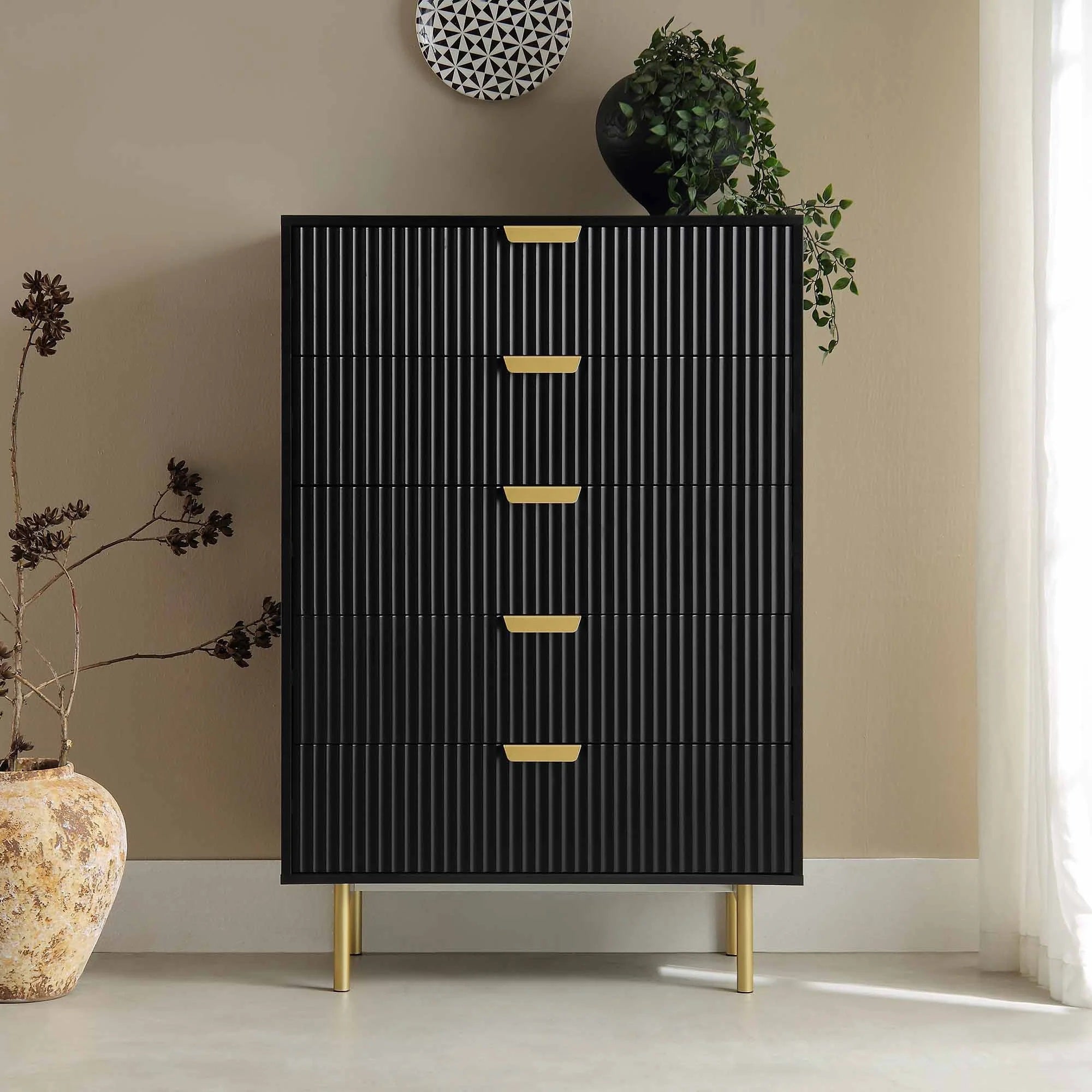 Chest of drawer with five drawers made of solid engineered