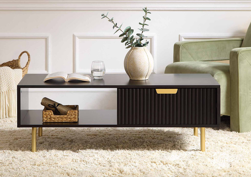 Coffee table with single drawer made of solid engineered Coffee table with single drawer made of solid engineered