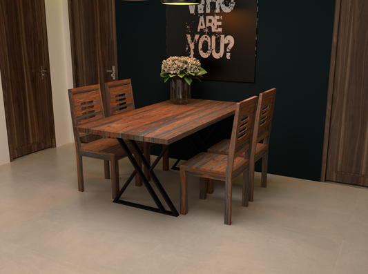 Four seater dining with four chairs made of solid sheesham wood and iron