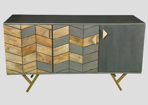 Sideboard with three doors made of solid mango wood and iron