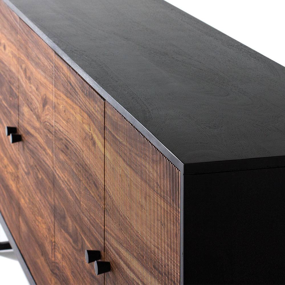 Sideboard cabinet with four doors made of solid sheesham wood, engineered wood and metal