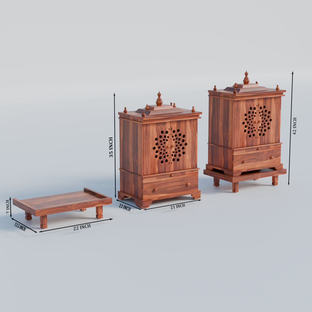 Temple With Single Drawer And Chowki Made Of Solid Sheesham Wood