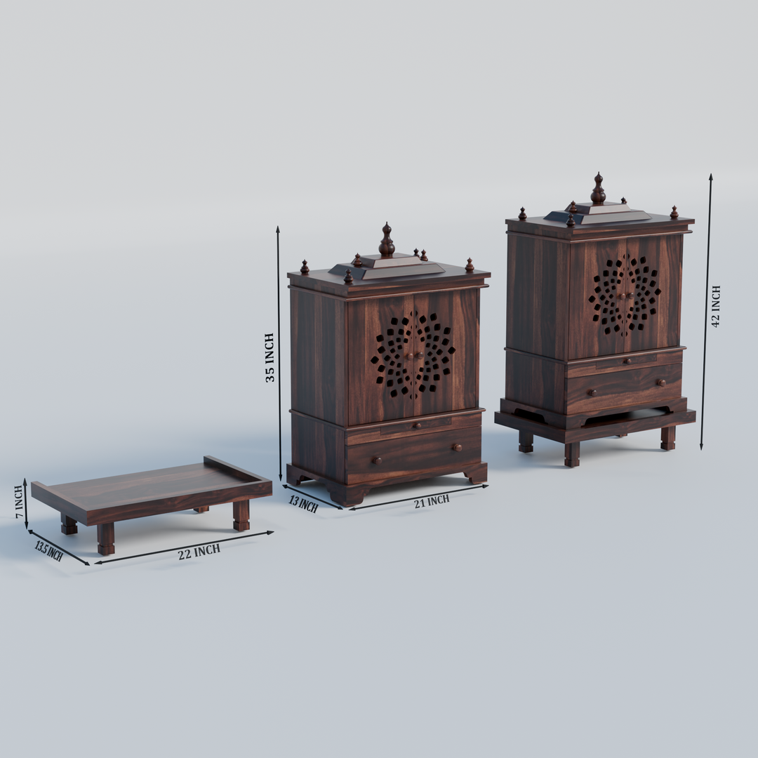 Temple With Single Drawer And Chowki Made Of Solid Sheesham Wood