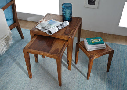 Nesting table (set of three) made of solid sheesham wood