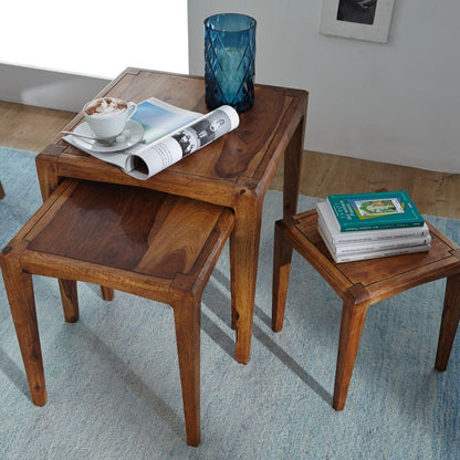 Nesting table (set of three) made of solid sheesham wood