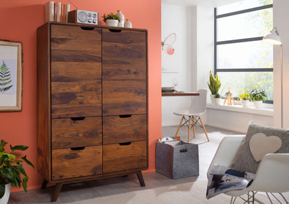 Sideboard with two doors and four drawers made of solid sheesham wood