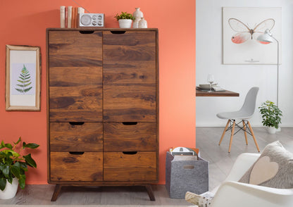 Sideboard with two doors and four drawers made of solid sheesham wood