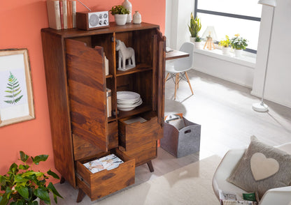 Sideboard with two doors and four drawers made of solid sheesham wood