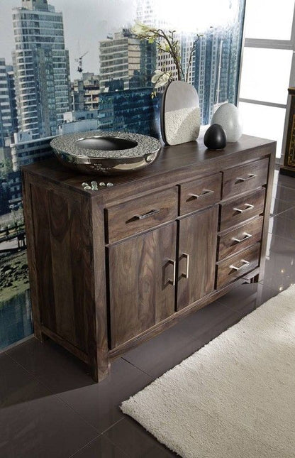 Sideboard with two doors and six drawers made of solid sheesham wood