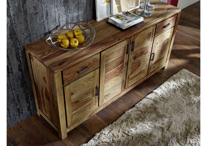 Sideboard with four doors and two drawers made of solid sheesham wood