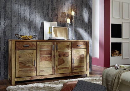 Sideboard with four doors and two drawers made of solid sheesham wood