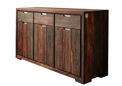 Sideboard with three doors and three drawers made of solid sheesham wood