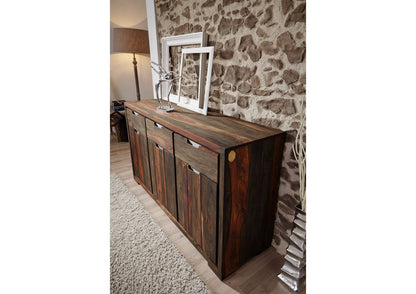Sideboard with three doors and three drawers made of solid sheesham wood