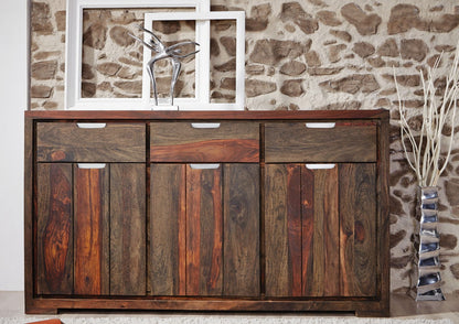 Sideboard with three doors and three drawers made of solid sheesham wood