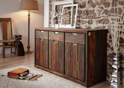 Sideboard with three doors and three drawers made of solid sheesham wood