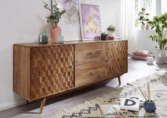 Sideboard with two doors and two drawers made of solid acacia wood