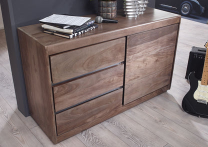 Sideboard with single door and three drawers made of solid sheesham wood