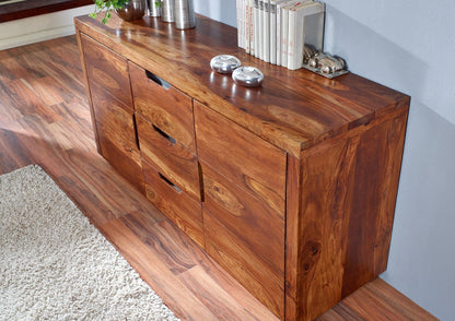 Sideboard with two doors and three drawers made of solid sheesham wood