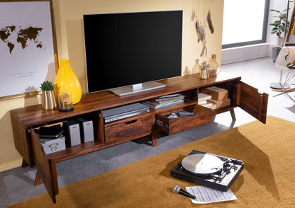 TV unit with two doors and two drawers made of solid sheesham wood