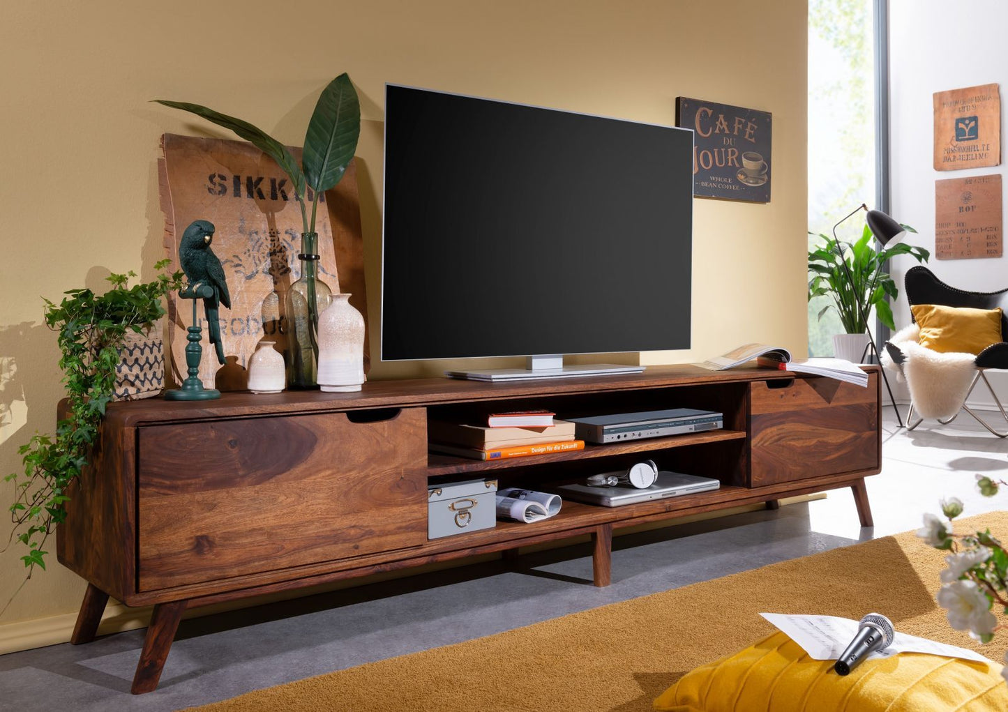 TV unit with two doors made of solid sheesham wood