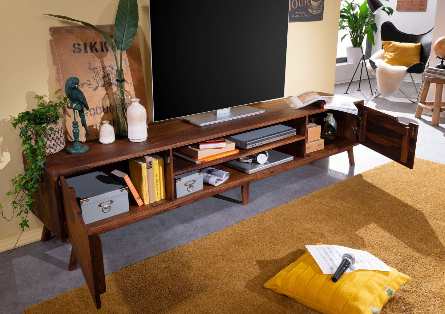 TV unit with two doors made of solid sheesham wood
