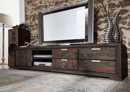 TV unit with single door and four drawers made of solid sheesham wood