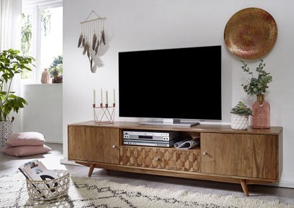 TV unit with two doors and two drawers made of solid acacia wood